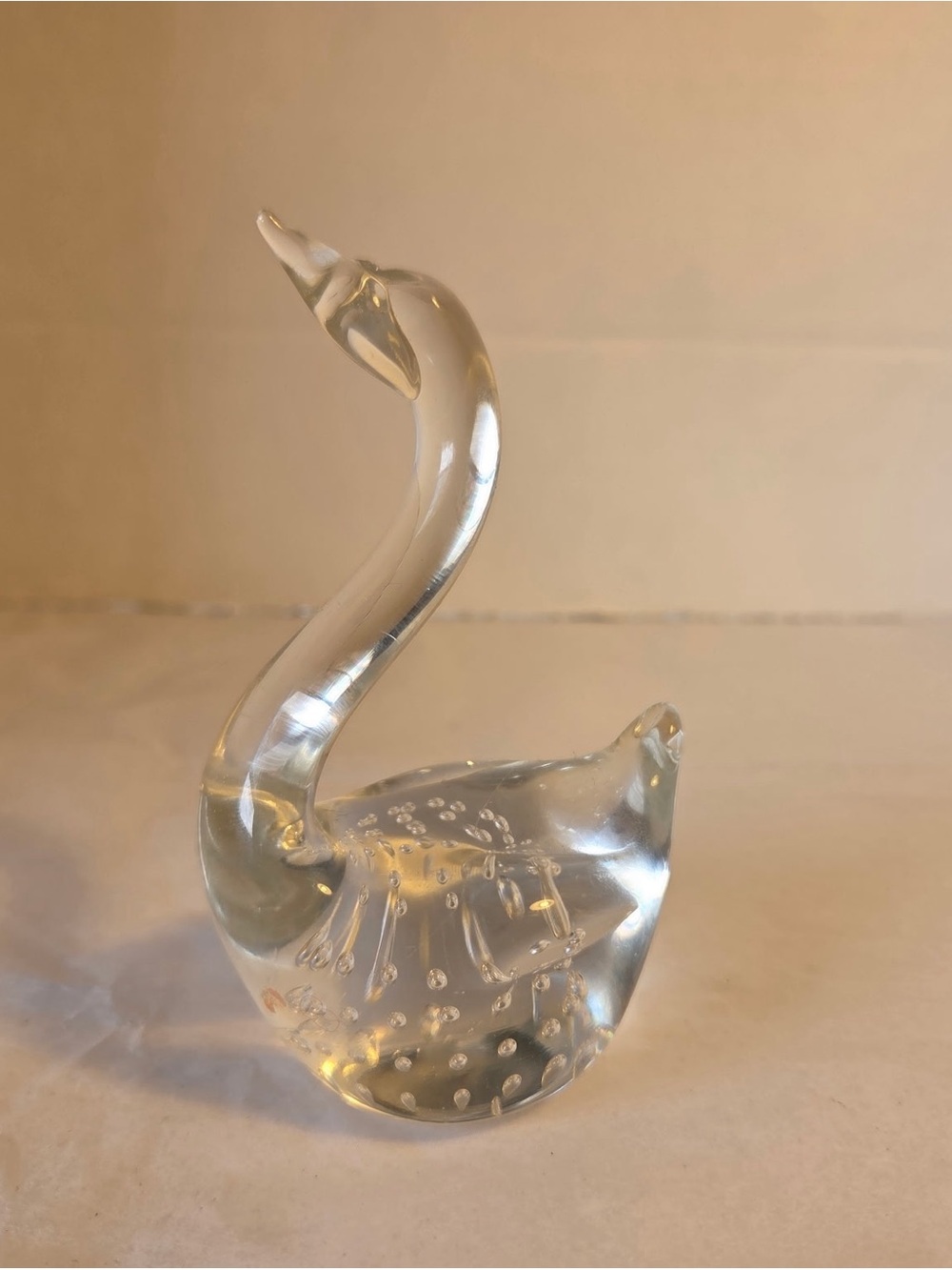 Controlled Bubble Glass Swan Paperweight Bird Clear Decor
